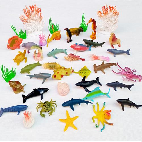 迷你海洋动物模型仿真海底生物海星螃蟹热带鱼海豚配海草儿童玩具